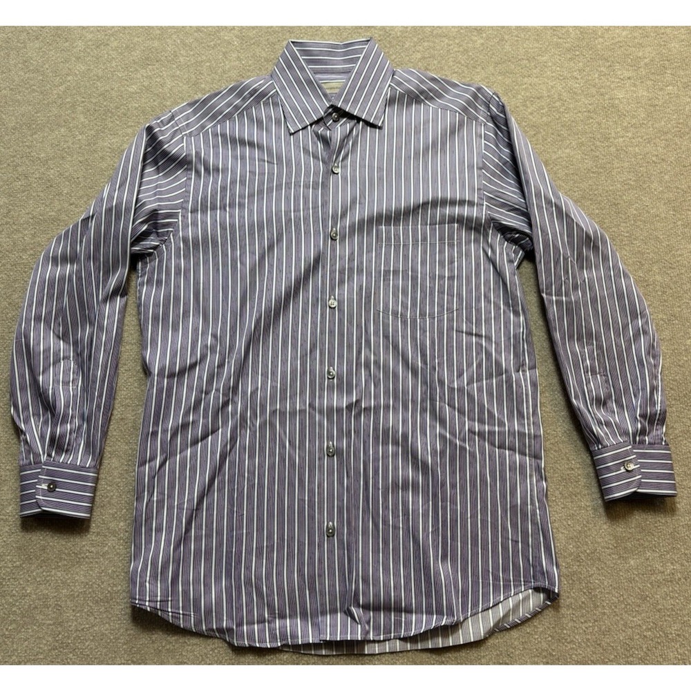Ermenegildo Zegna Men's Dress Shirt Medium Purple White Blue Stripes Button Up